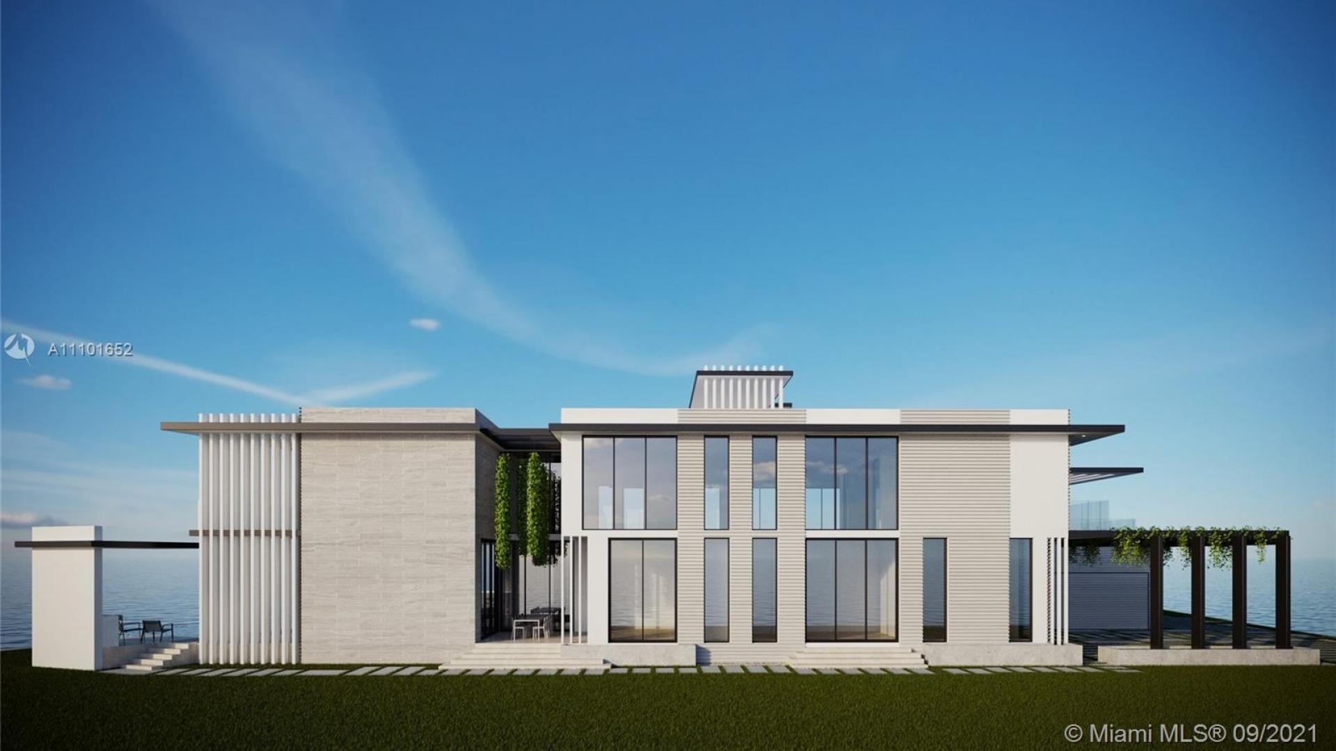 Modern Miami Beach villa exterior with ocean view, for sale, 7 bedrooms, luxury design